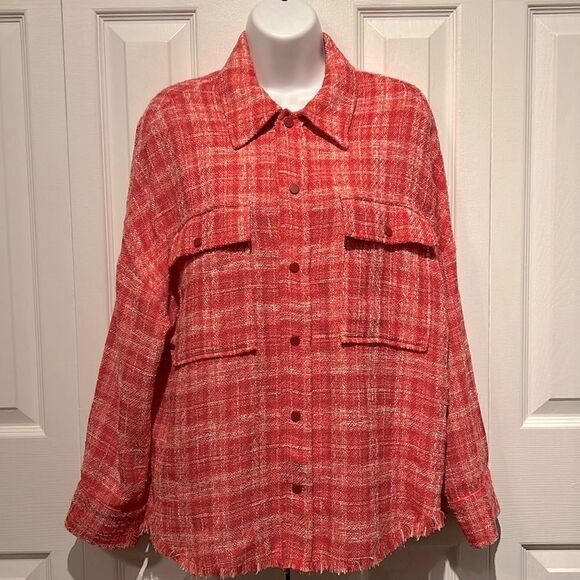 Zara Tops - Zara Pink/White Tweed Woven Shirt‎ Shacket Size S
